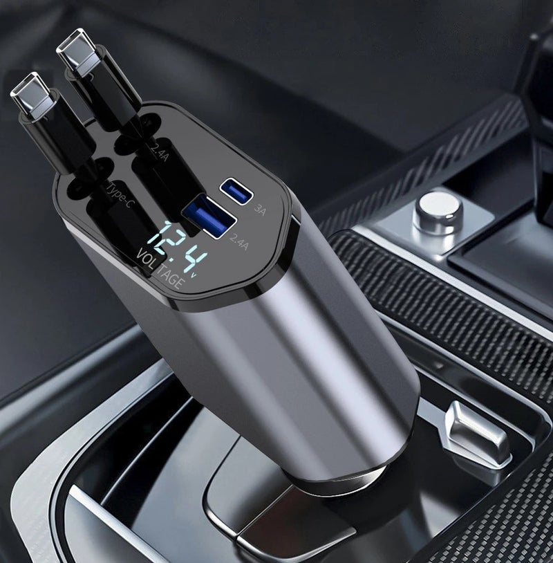 Bluejw 100W/120W PD 4-in-1 Car Charger with Dual Retractable Cables, Fast Automobile Chargers, Widely Compatible Type-C Car Charger for Fast Charging - Image 2